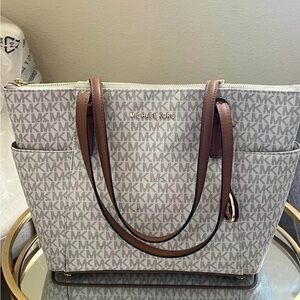 Michael Kors Signature Cream and Brown Tote